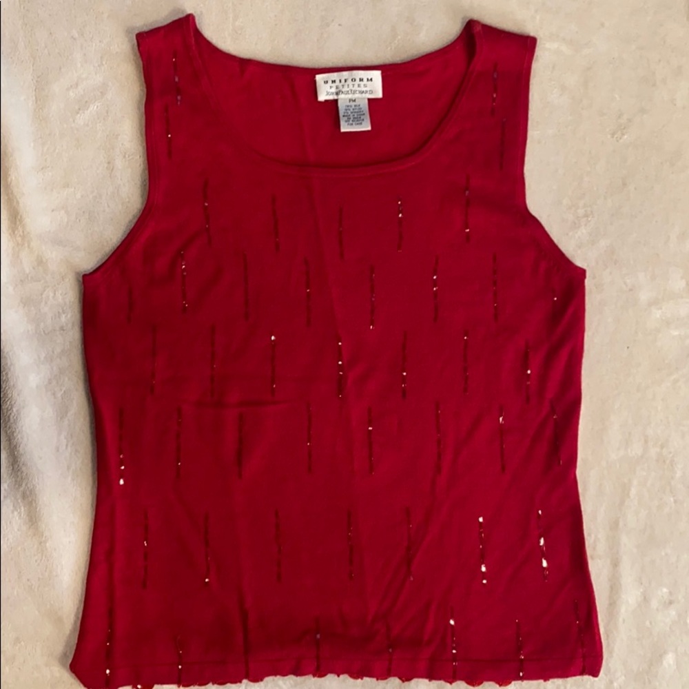 Sequined red knit shell sweater vintage knitwear